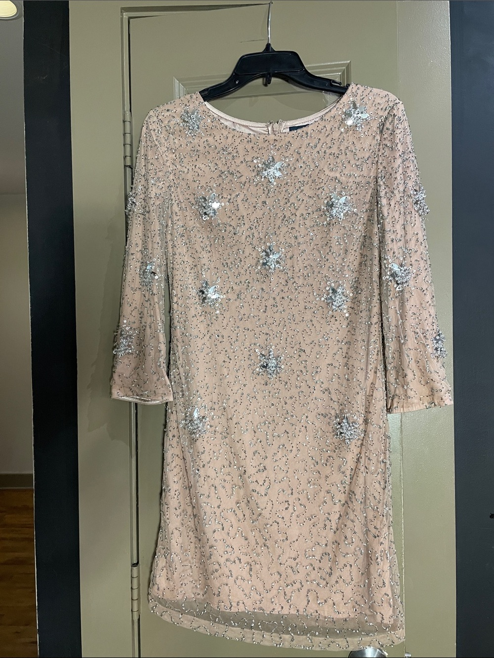 French Connection Blush Sequin & Beaded Long-Sleeve Dress